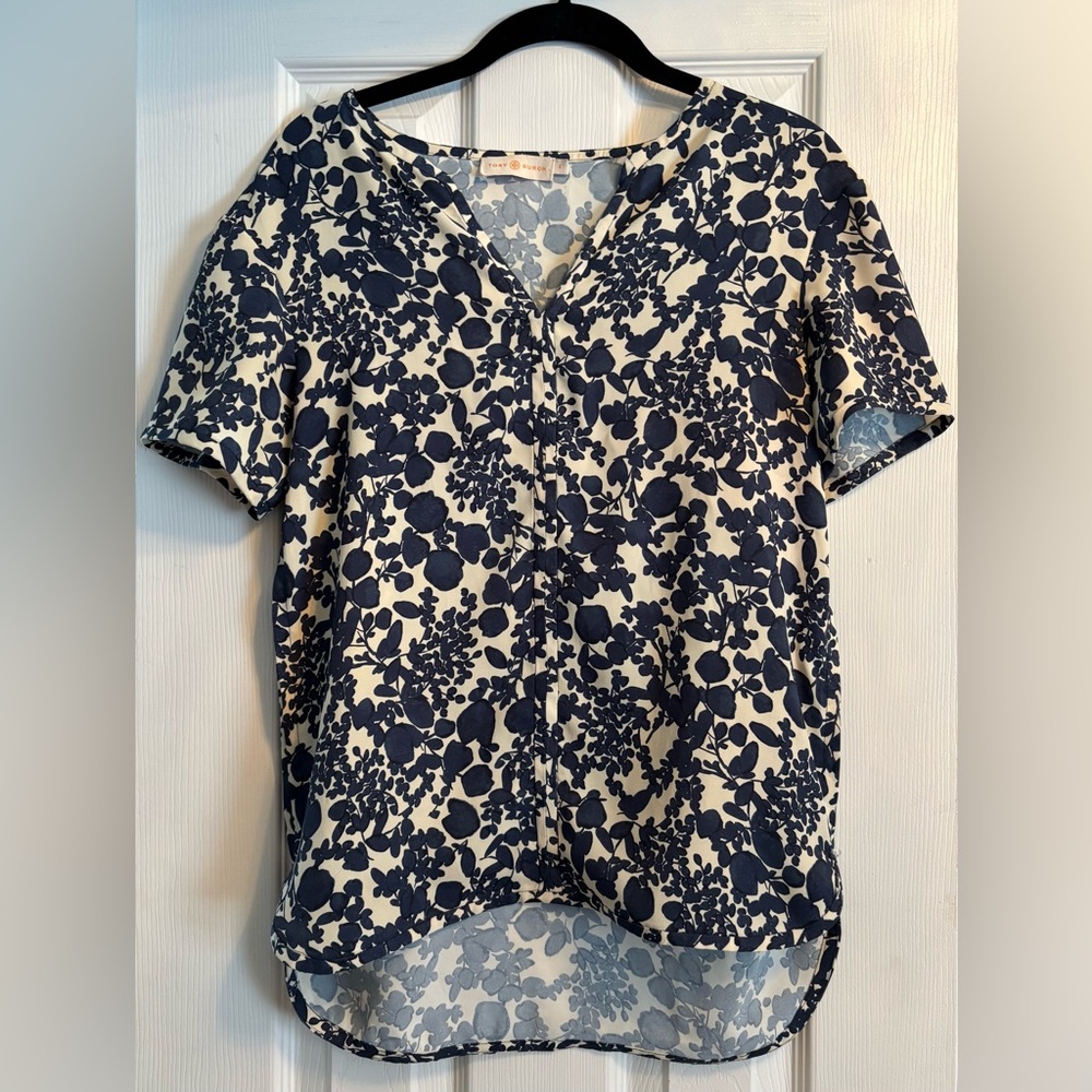 Tory Burch Blue and Cream Blouse with Elegant Design